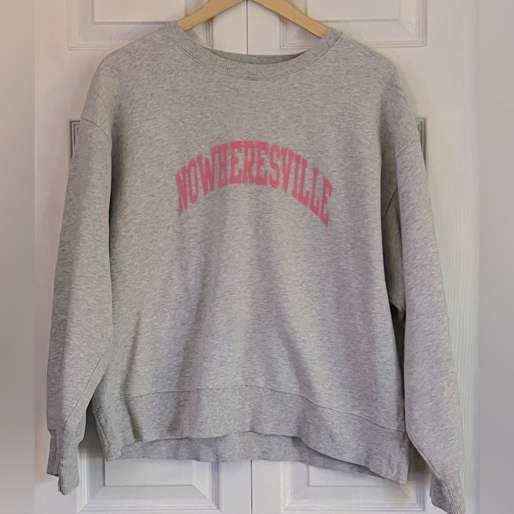 TNA Gray and Pink Crew Neck Sweater
